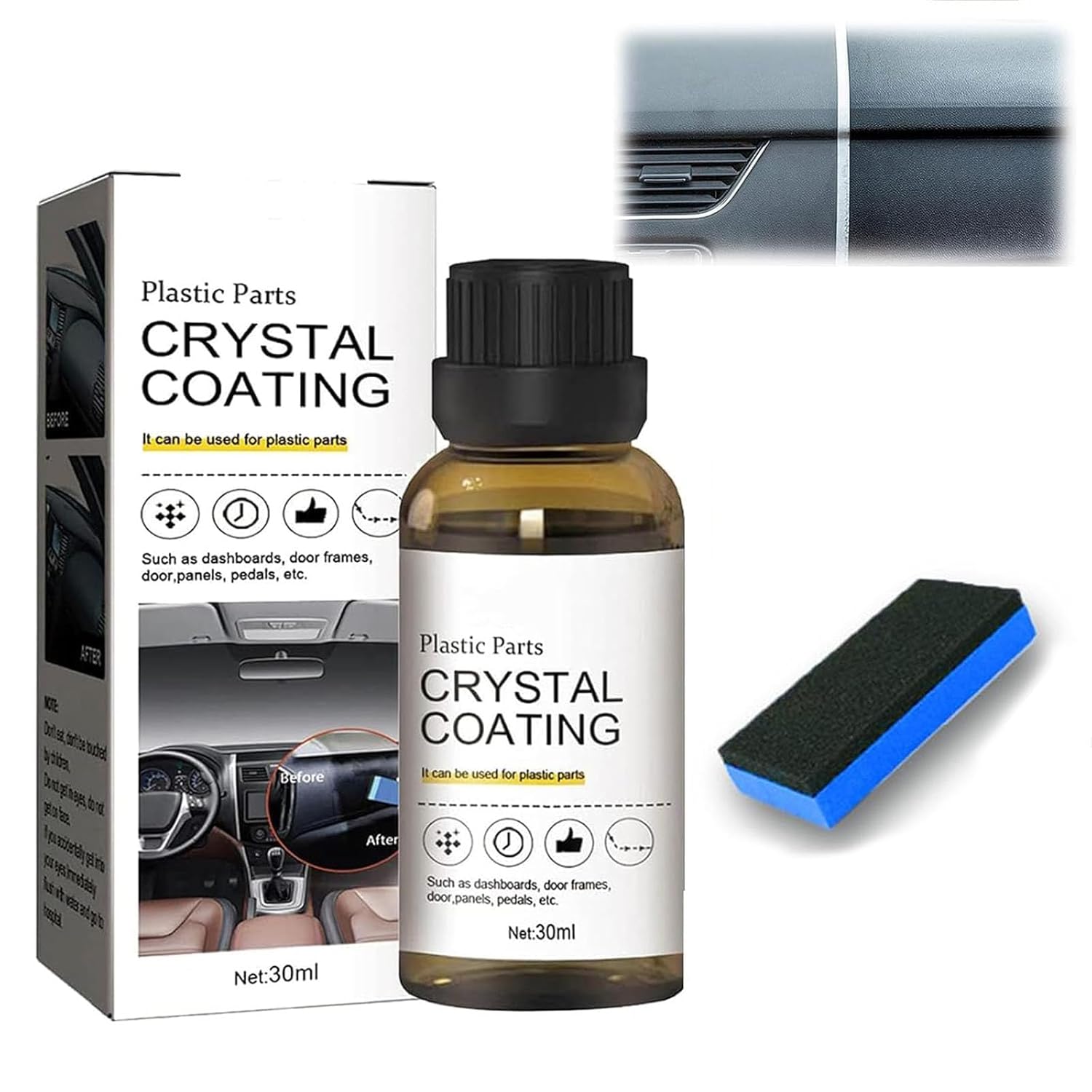 Saker Crystal Coat Reviver, Crystal Coating for Car Plastic Parts, Car Interior Plastics Restorer, Long Duration Refurbish Agent with Spong (1PCS)